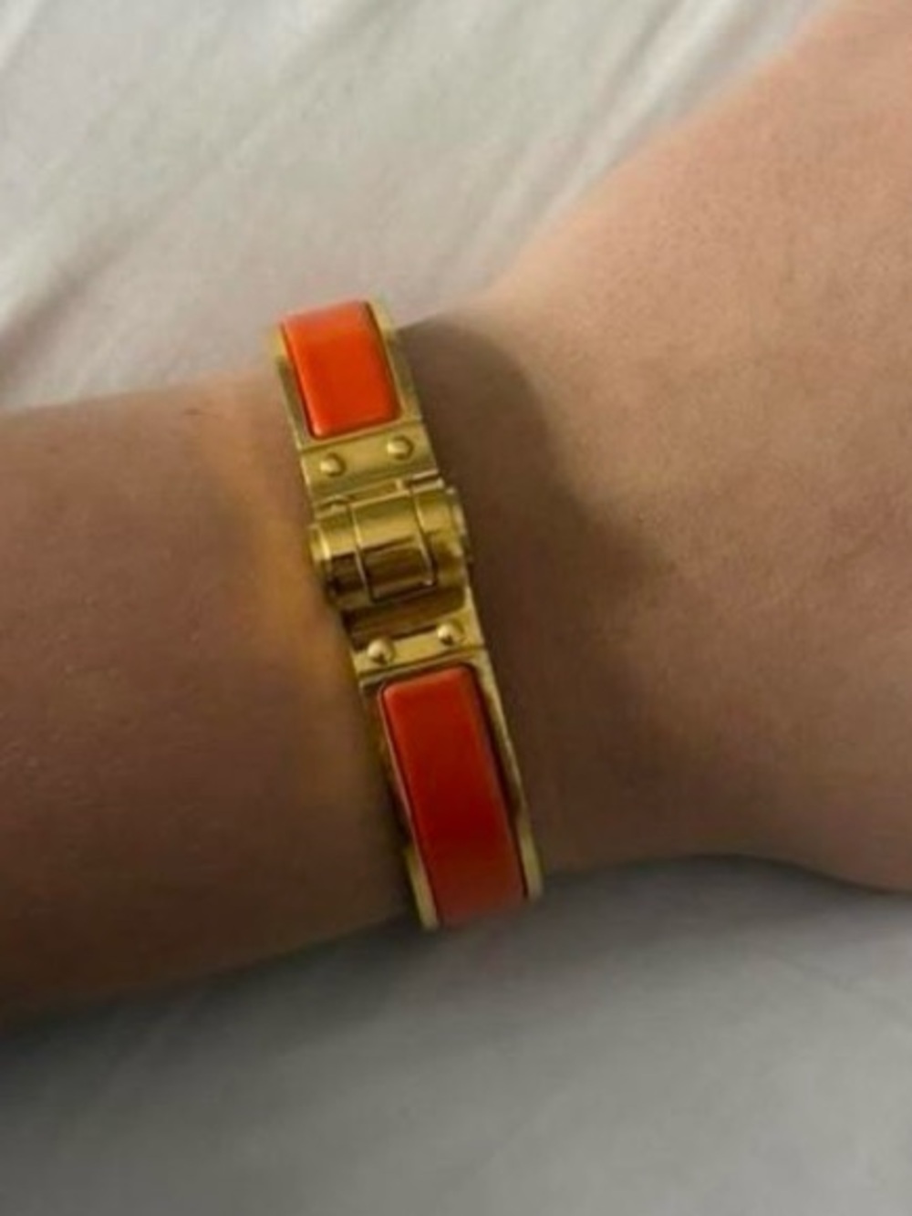 Gold-tone Bracelet with Orange Enamel Inlay